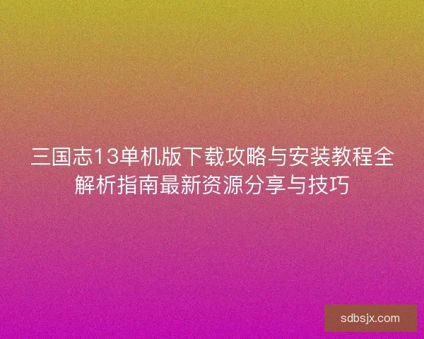三国志13单机版下载攻略与安装教程全解析指南最新资源分享与技巧